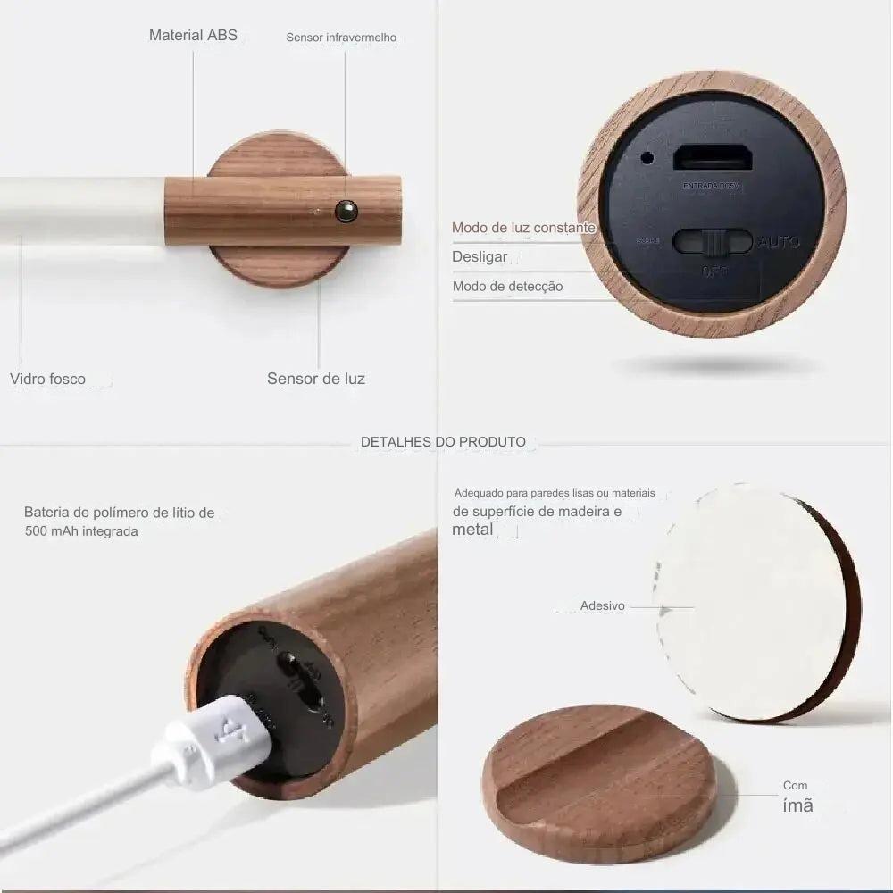 Luz Noturna com Sensor de Movimento e Ajuste de Cor – Recarregável e Portátil