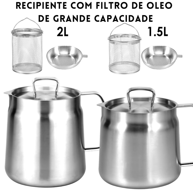 Fritador com Filtro de Óleo Inox – Ideal para Frituras e Armazenamento