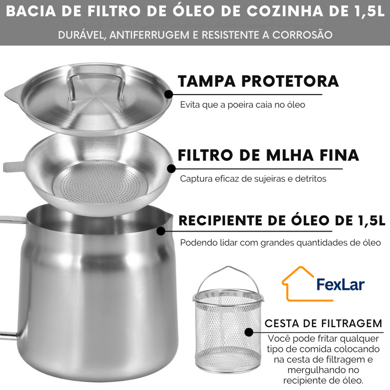 Fritador com Filtro de Óleo Inox – Ideal para Frituras e Armazenamento