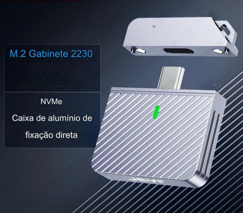 Jeyi 2230 M.2 NVMe Enclosure – Alta Velocidade USB 3.2 e Proteção em Alumínio