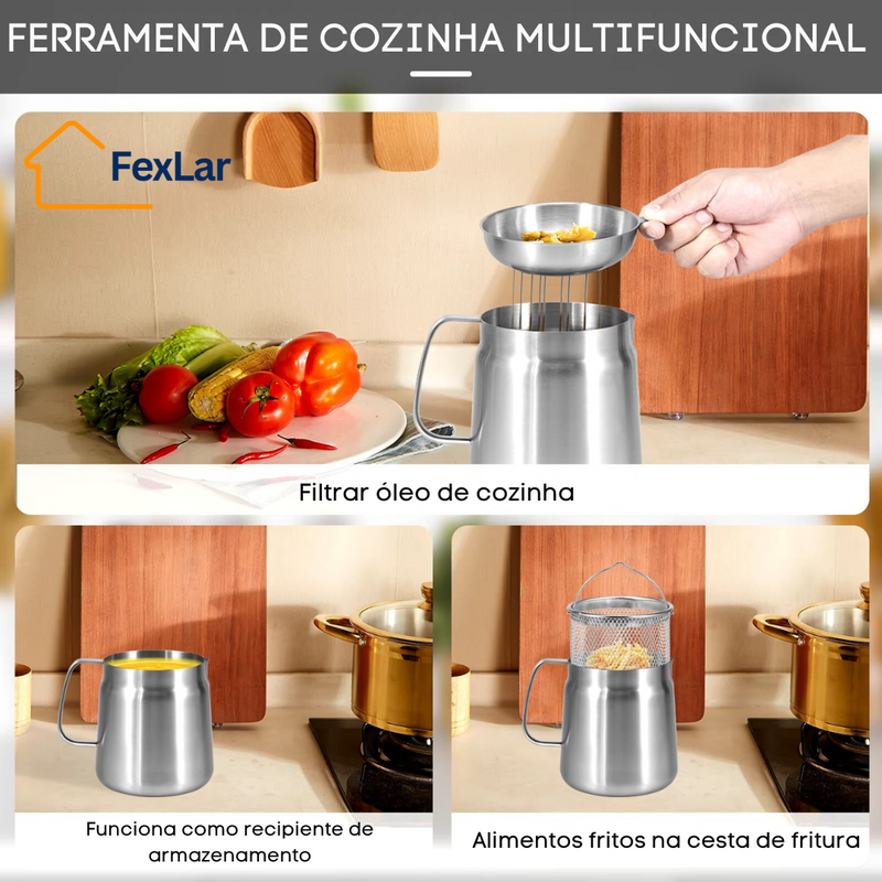 Fritador com Filtro de Óleo Inox – Ideal para Frituras e Armazenamento