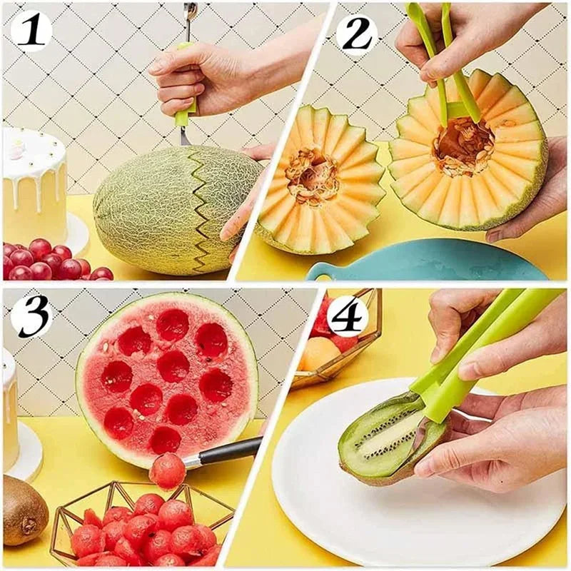 Cortador de Frutas 6 em 1: Transforme Suas Frutas em Arte!